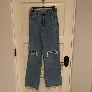 Zara Ripped Wide Leg Jeans